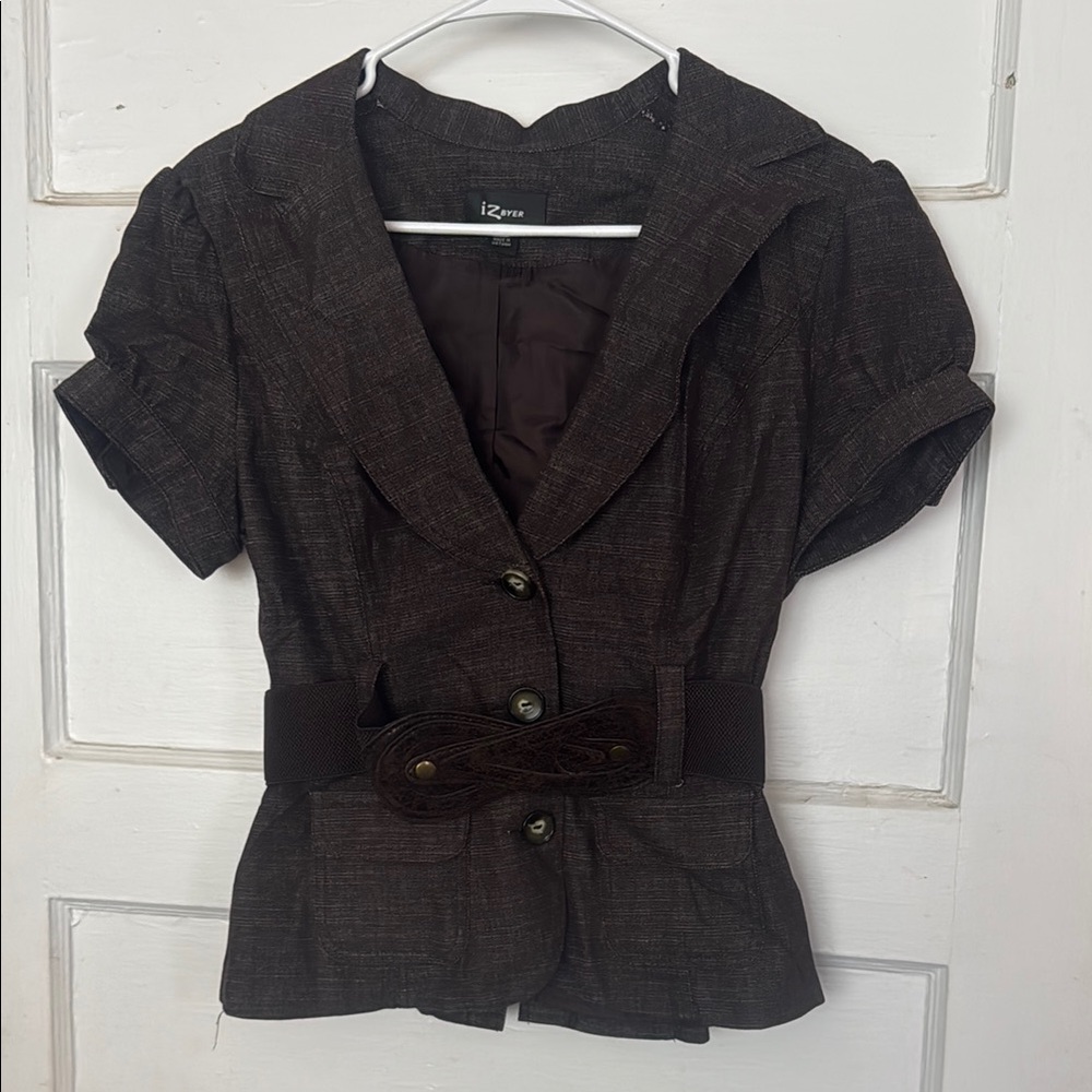 Iz Byer Brown Blazer Short Sleeve Tailored Fit